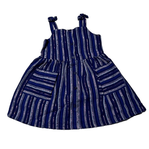 Cat & Jack Toddler Blue Striped Sleeveless Dress Size12M Bow Tie Straps NWT - Picture 2 of 4
